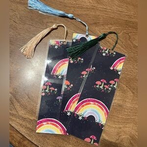 Set of 3 Rainbow & Mushroom Bookmarks – Whimsical Cottagecore Reader Gift